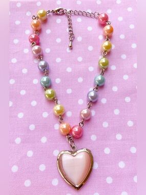 Pearl Necklace with Heart Picture Locket for Female Small Breed Dog. NWOT